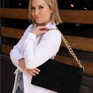 Chic Velvet Black Chain Shoulder Bag